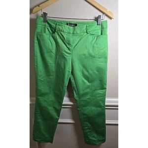 7Th Avenue New York & Company Women Pants 4 Green Cotton B Mid Rise Cuffed Ankle
